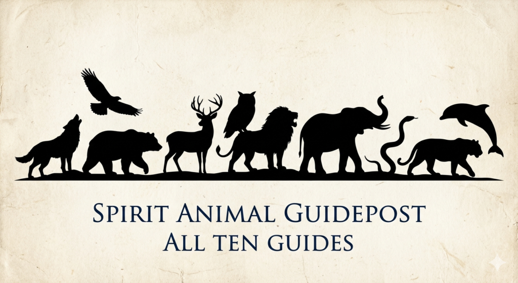 This image depicts all possible outcomes of the Spirit Animal Quiz; there are 10 different possible results.